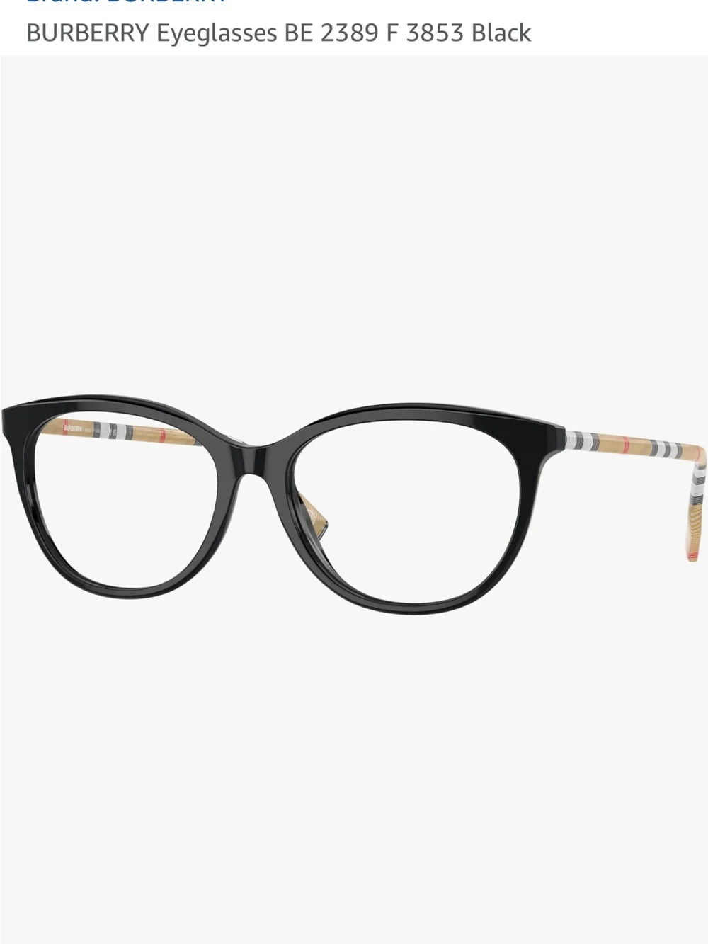 Burberry Black Cat-Eye Glasses with Signature Check Temples-lenses not included